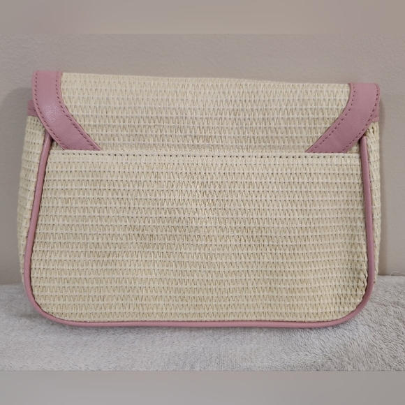 Lancome Straw Cosmetic Pouch With Pink Trim - Picture 2 of 3